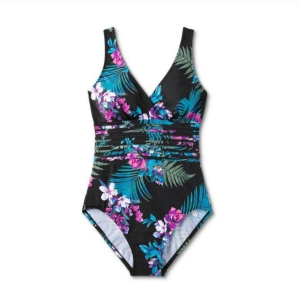 Aqua Green Women's UPF 50 Waist Detail Over The Shoulder One Piece Swimsuit - Picture 1 of 9